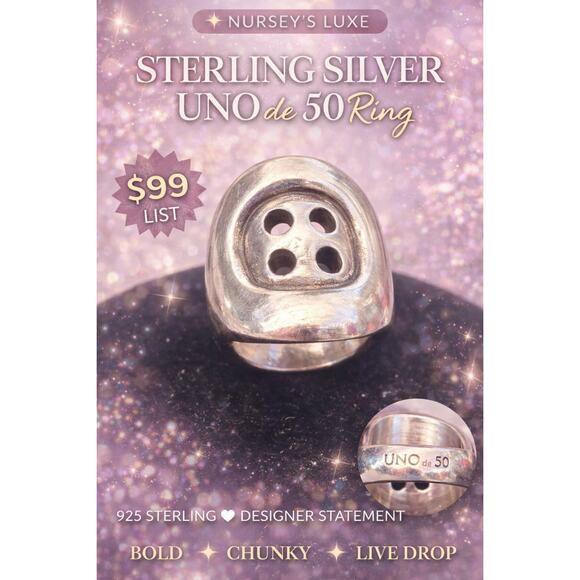 UNO de 50 Jewelry - UNO de 50 Sterling Silver Button Ring Statement Chunky Designer